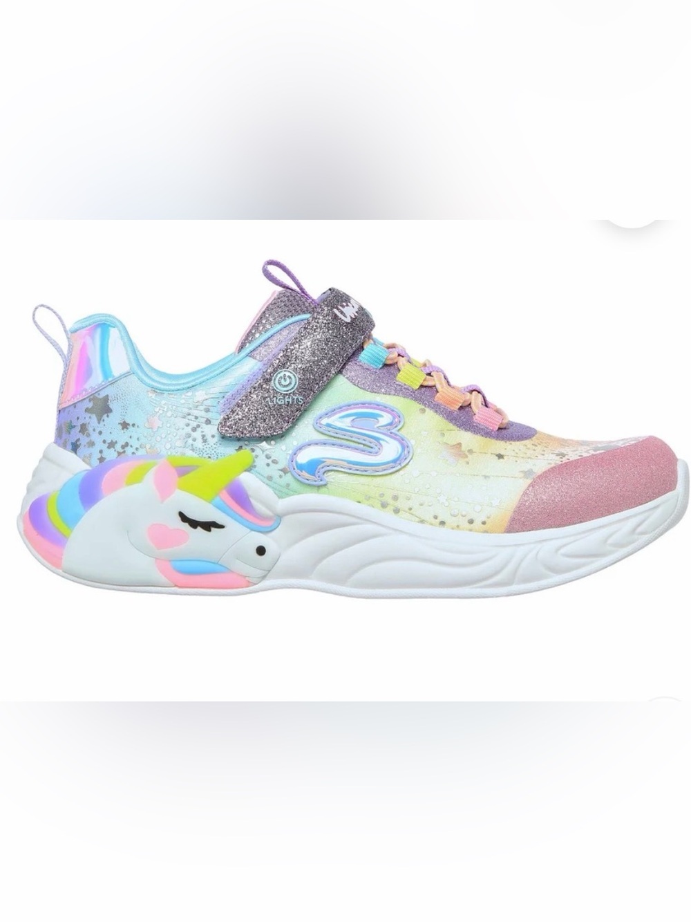 Skechers Kids Unicorn Light Up Trainers - White / Multi,Sz.2!NEW
